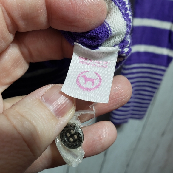 Pink Victorias Secret Purple White Striped Hooded - Picture 5 of 7